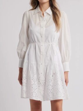julia jordan White Eyelet Button-Front Mini Dress